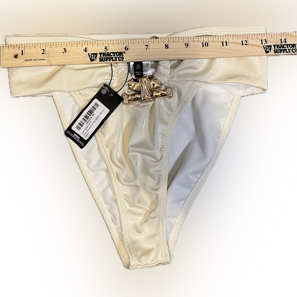 Pretty Little Thing Cream Hammered Trim High Waist Bikini Bottom size 4 - Picture 4 of 11